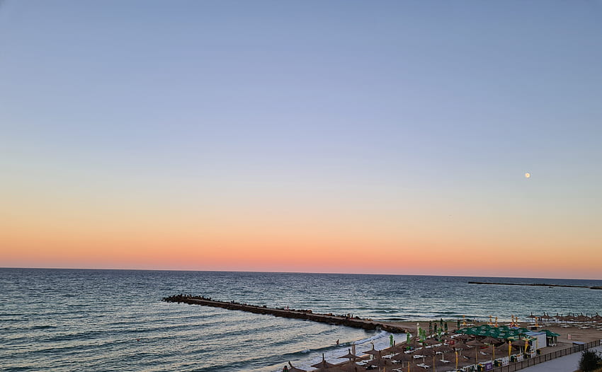 Romanian sunset, cer, moon, sea, black sea HD wallpaper