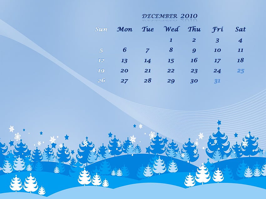 Niebieski kalendarz grudzień 2010, kalendarz grudzień 2010, wakacje, abstrakt, święta Tapeta HD