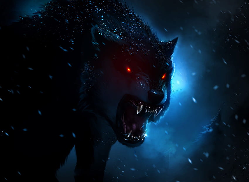 Eyed, Blue, Dark, Landscape, Pine, Hunting, Howling, Snow, Full , Evil, Eyes, Wood, Wood Fantasy, Red, Pine, Beautiful, Pine, Winter, artwo - The, Light Wolf HD wallpaper