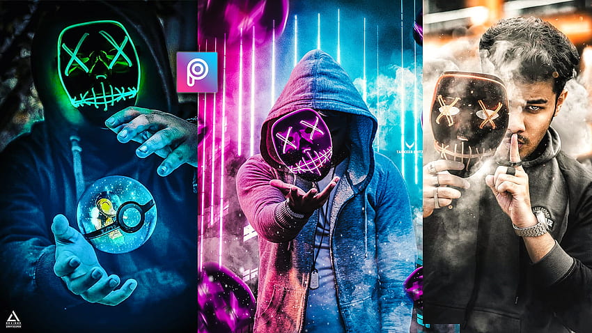 3D Neon Hacker Mask Editing Background - Mask Hacker HD wallpaper