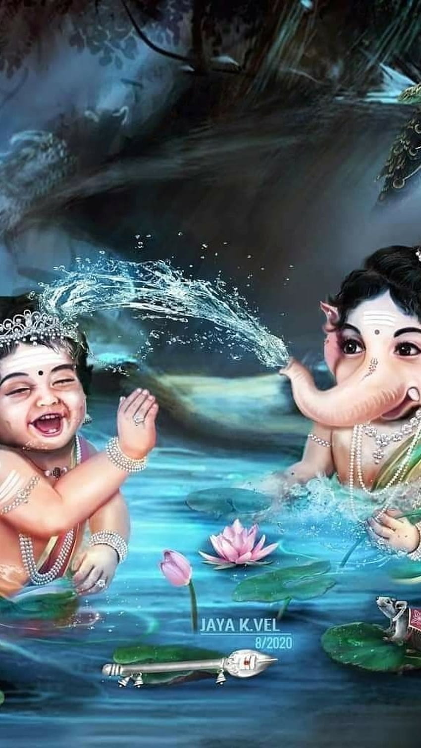 Murugan, grając, bracia, Lord Ganesha, Lord Murugan, bawiący się bracia Tapeta na telefon HD