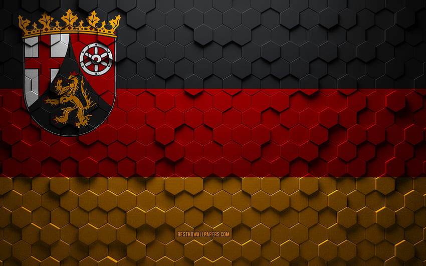 Flag of Rhineland-Palatinate, honeycomb art, Rhineland-Palatinate hexagons flag, Rhineland-Palatinate, 3d hexagons art, Rhineland-Palatinate flag HD wallpaper