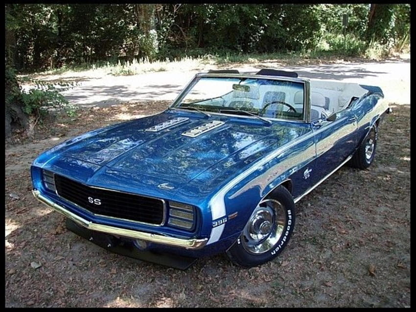 1969 ..Chevrolet Camaro..SS ..เปิดประทุน สีน้ำเงิน รถเร็ว คามาโร มัสเซิล เชฟโรเลต วอลล์เปเปอร์ HD
