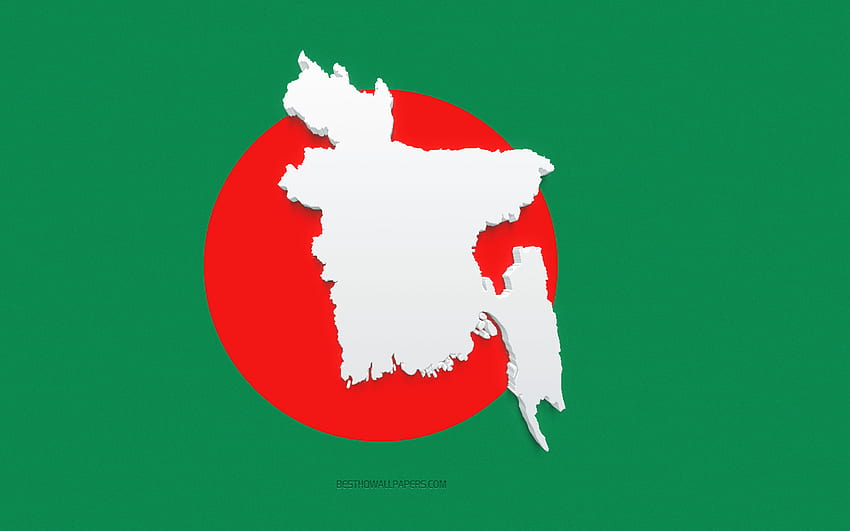 Sylwetka mapy Bangladeszu, Flaga Bangladeszu, sylwetka na fladze, Bangladesz, 3D Sylwetka mapy Bangladeszu, Flaga Bangladeszu, Mapa Bangladeszu 3d Tapeta HD