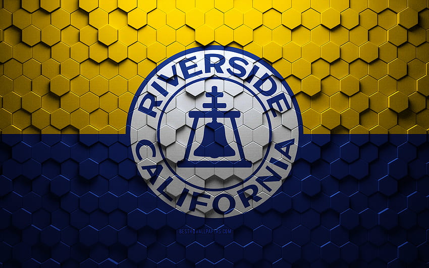 Flag of Riverside, California, honeycomb art, Riverside hexagons flag, Riverside, 3d hexagons art, Riverside flag HD wallpaper