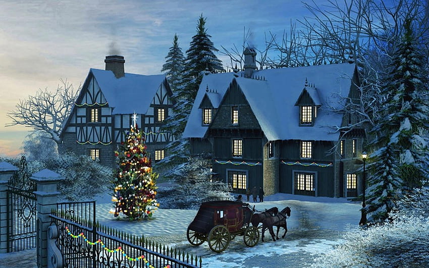 บ้านสำหรับคริสต์มาส - บ้านคริสต์มาสสไตล์วิคตอเรียนคุณสูงและความละเอียดสูง วอลล์เปเปอร์ HD