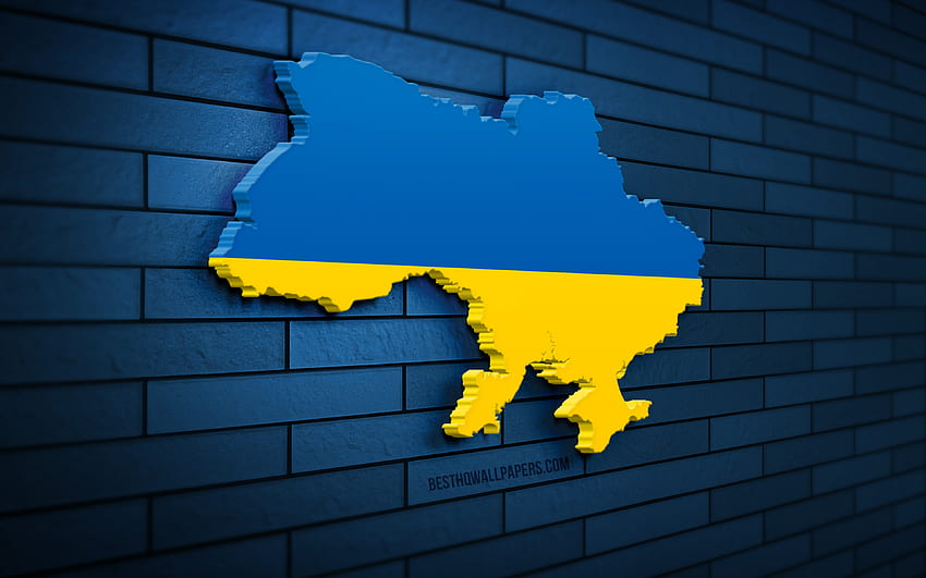 Peta Ukraina, dinding bata biru, Hentikan Perang di Ukraina, negara-negara Eropa, siluet peta Ukraina, bendera Ukraina, Eropa, bendera Ukraina, Ukraina, bendera Ukraina, peta Ukraina Wallpaper HD