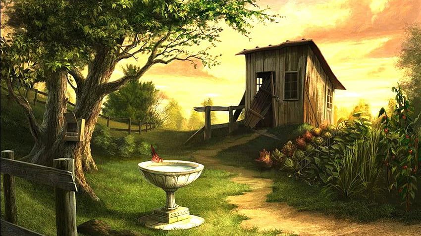 Tool Shed Out Back, cute, kid safe, country, fantasy HD wallpaper