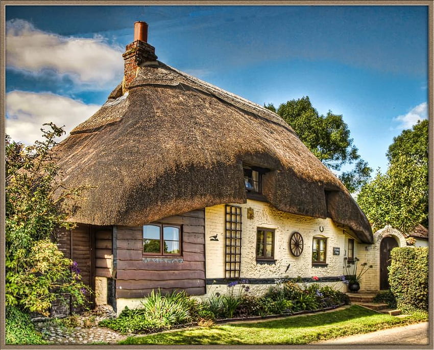 Village Cottage, patio trasero, arte, antiguo, agradable fondo de pantalla