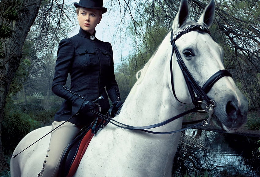 Nicole Kidman, biała, koń, czarna, dziewczyna, moda, aktorka, kobieta, kapelusz Tapeta HD