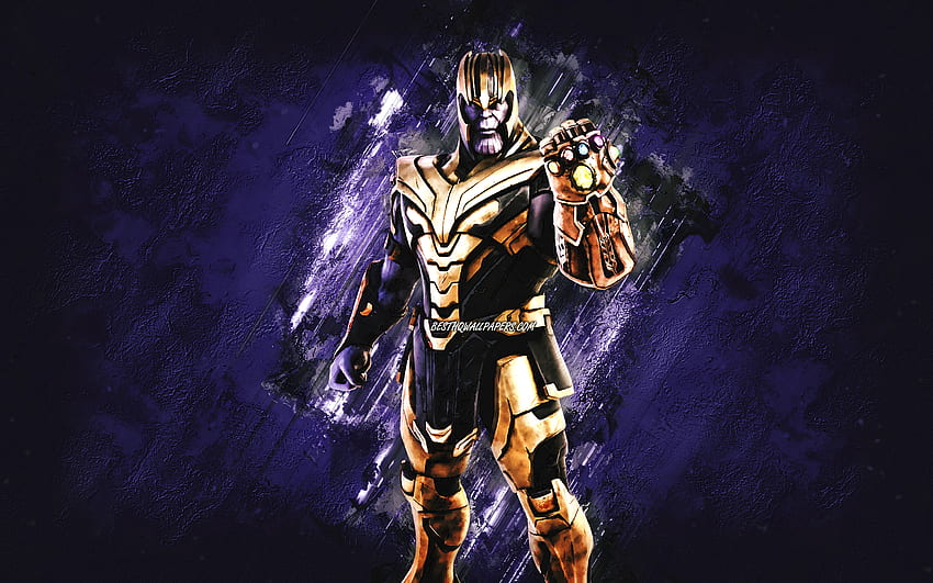 Fortnite Thanos Skin, Fortnite, ตัวละครหลัก, พื้นหลังหินสีม่วง, Thanos, Fortnite skin, Thanos Skin, Thanos Fortnite, ตัวละคร Fortnite วอลล์เปเปอร์ HD