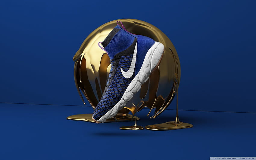 Cool Nike Shoes, Golden Ball, Blue Background Ultra Background for U TV : & UltraWide & Laptop : Tablet : Smartphone HD wallpaper