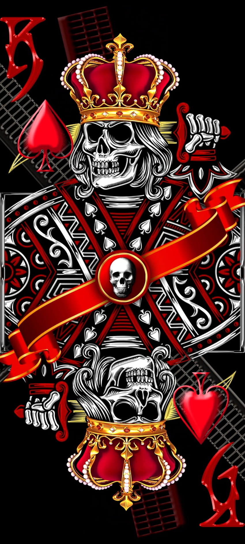 Rey de la tarjeta del cráneo, Alfabeto, rojo, arte, premium, Último k, lujo, K fondo de pantalla del teléfono