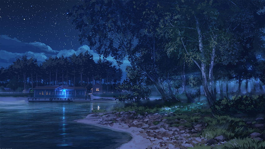 Blaue Anime-Landschaft, blaue Landschaft HD-Hintergrundbild