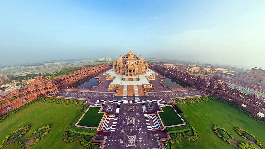 도시, 위에서 보기, 파노라마, 훌륭하게, 그것은 아름답다, 인도, Akshardham 사원 HD 월페이퍼