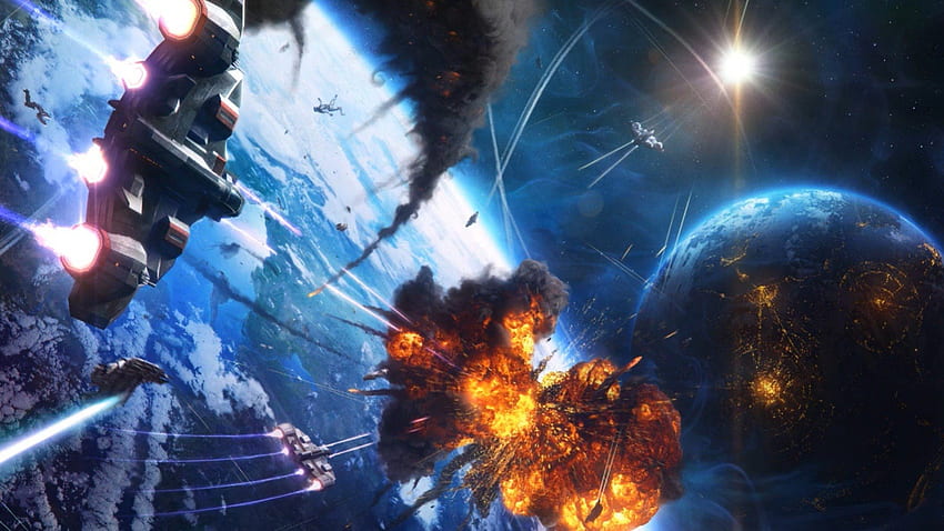 Pertempuran Luar Angkasa, luar angkasa, planet, galaksi, pertempuran Wallpaper HD