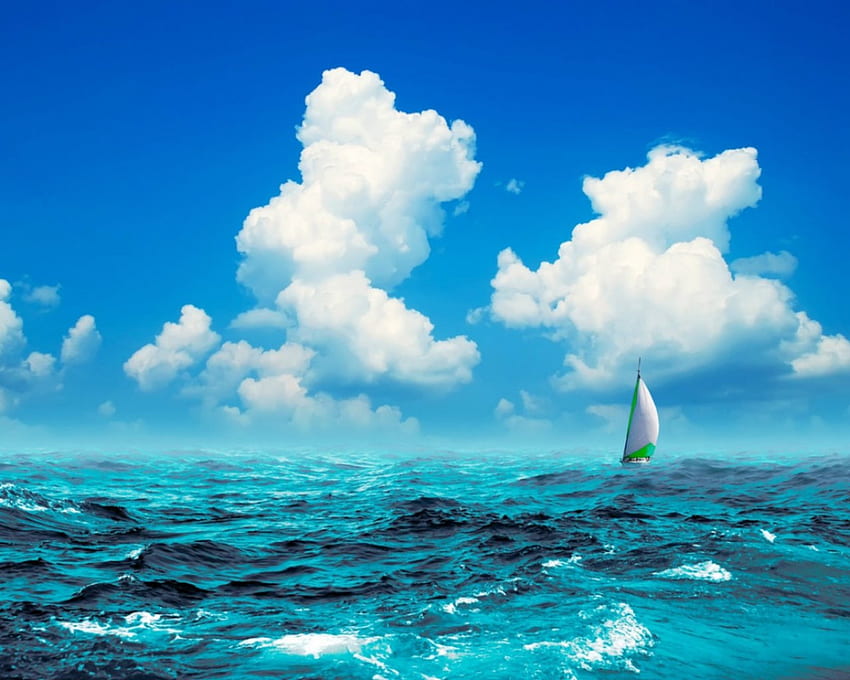 푸른 바다, 파랑, 하늘, 자연, 물, 바다 HD 월페이퍼