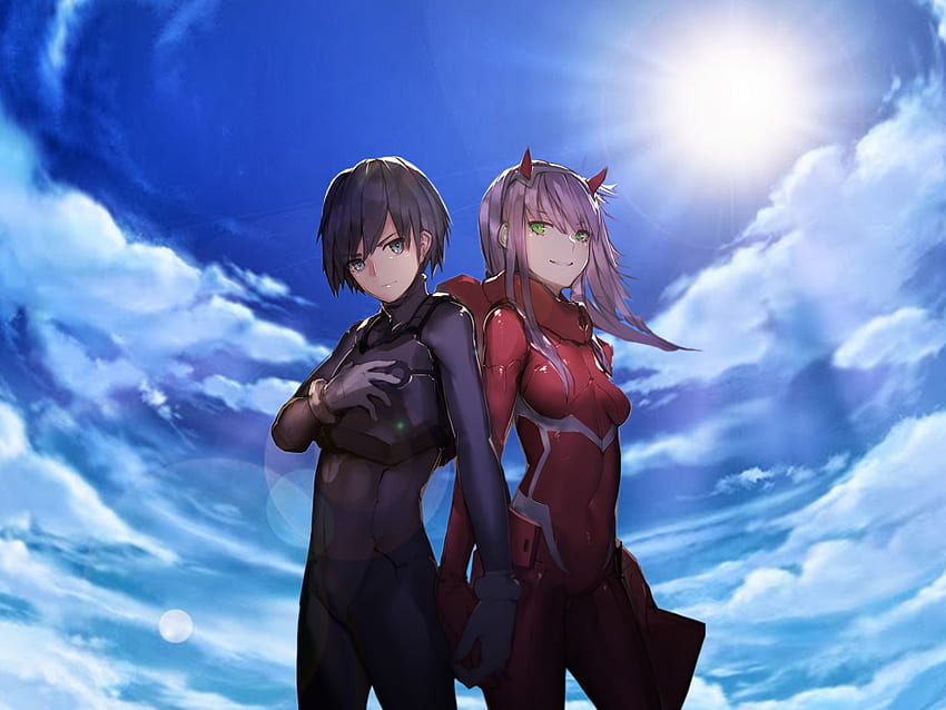 darling in the franxx zero two hiro with background of stars and lightnings  hd anime Wallpapers  HD Wallpapers  ID 42380