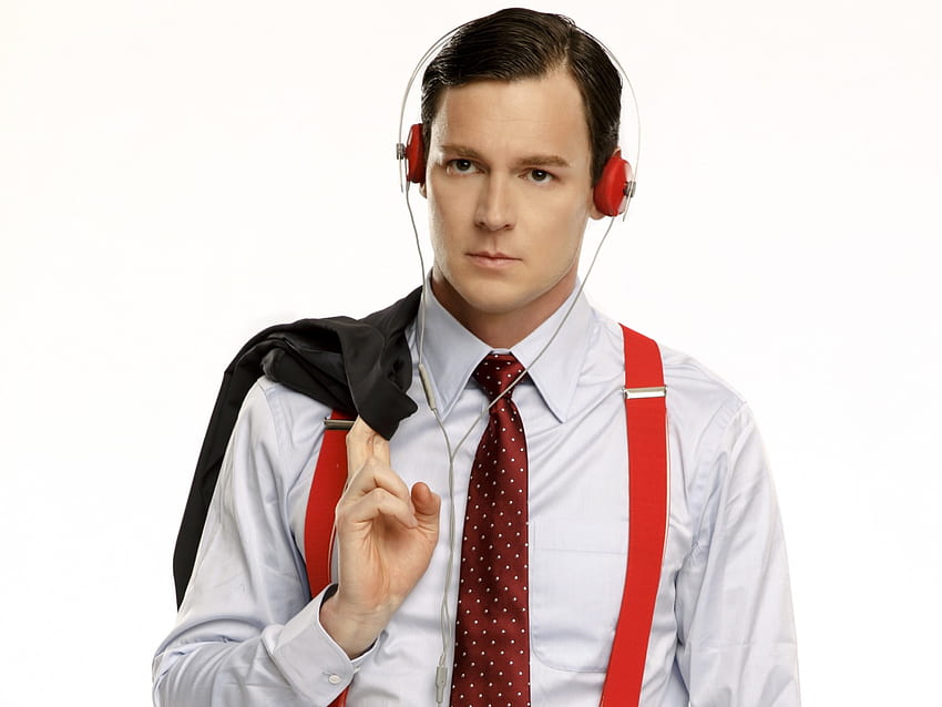 Benjamin Walker, white, black, headphones, man, red, actor, tie HD wallpaper