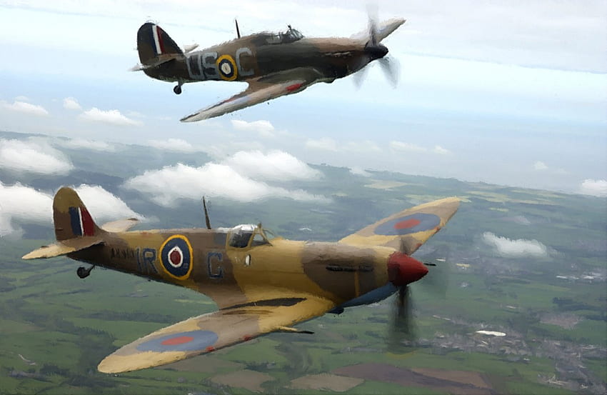 Spitfire, WWW 2, RAF, painting HD wallpaper