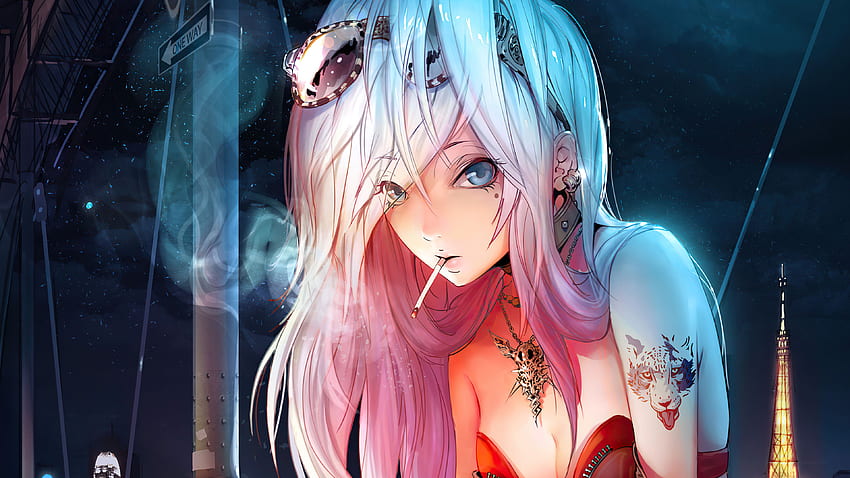 Anime-Mädchen raucht Ultra, Cartoon-Mädchen raucht HD-Hintergrundbild