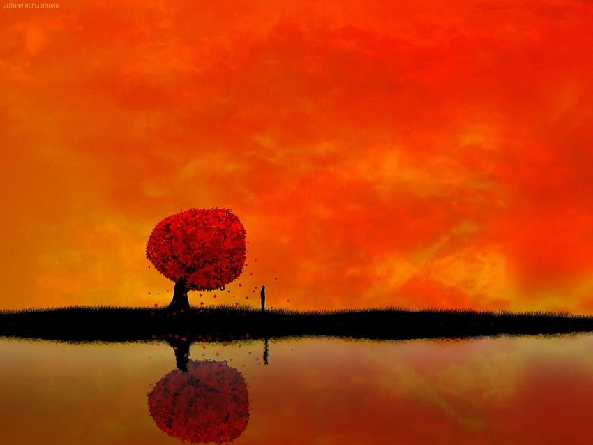Orange Sky Landscape Drawing . HD wallpaper