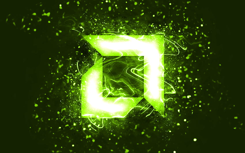 AMD lime logo, , lime neon lights, creative, lime abstract background, AMD logo, brands, AMD HD wallpaper