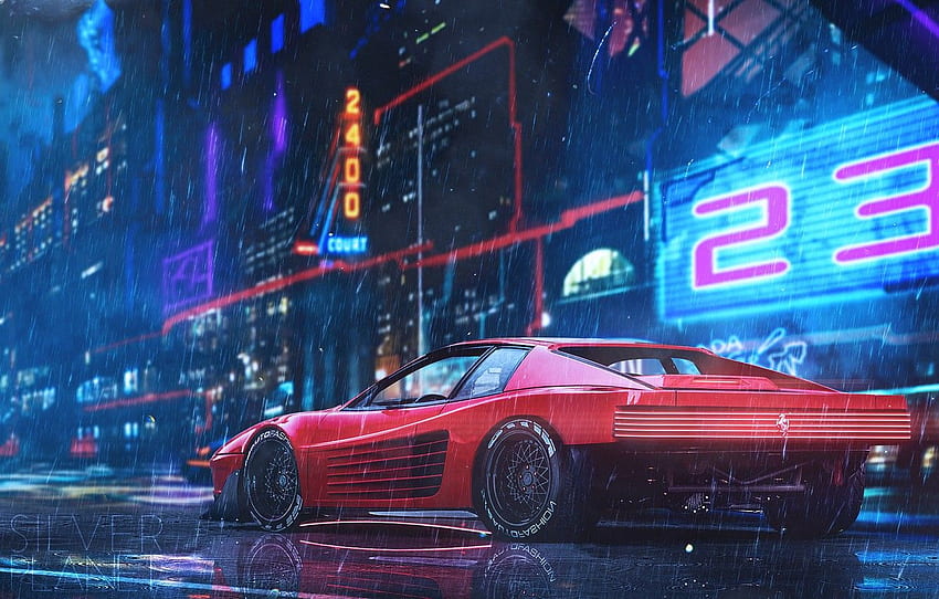 Red, Auto, Neon, Machine, Rain, Style, Car, Car, Art, Style, Neon, Cyberpunk 2077, Vehicles, Cyberpunk, Retrowave, Transport for , раздел игры HD тапет