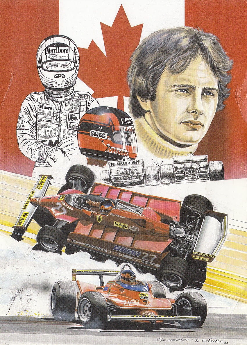 ヨハン ポストカード: カナダ / ケベック - ジル ヴィルヌーヴ。 F1 アート, 赤いレース, ビンテージ レース HD電話の壁紙