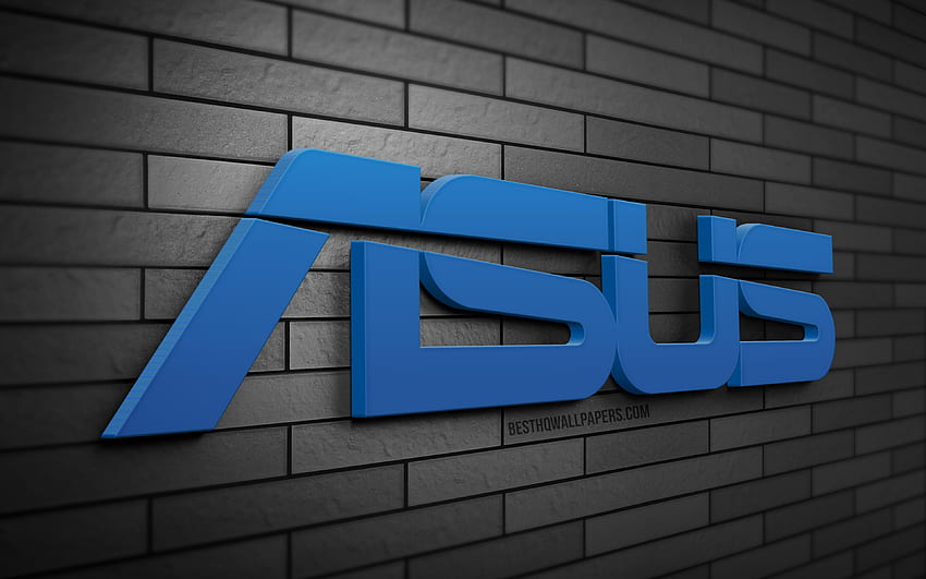 Asus 3D logo, , gray brickwall, criativo, marcas, Asus logo, arte 3D, Asus papel de parede HD