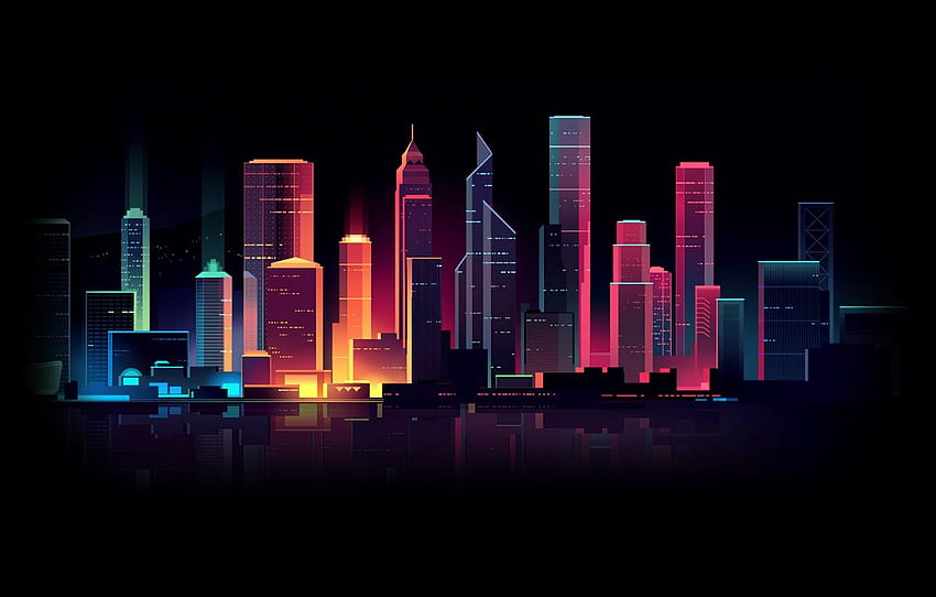 Home, Minimalism, Night, Vector, The city, Light, Style, Building ...