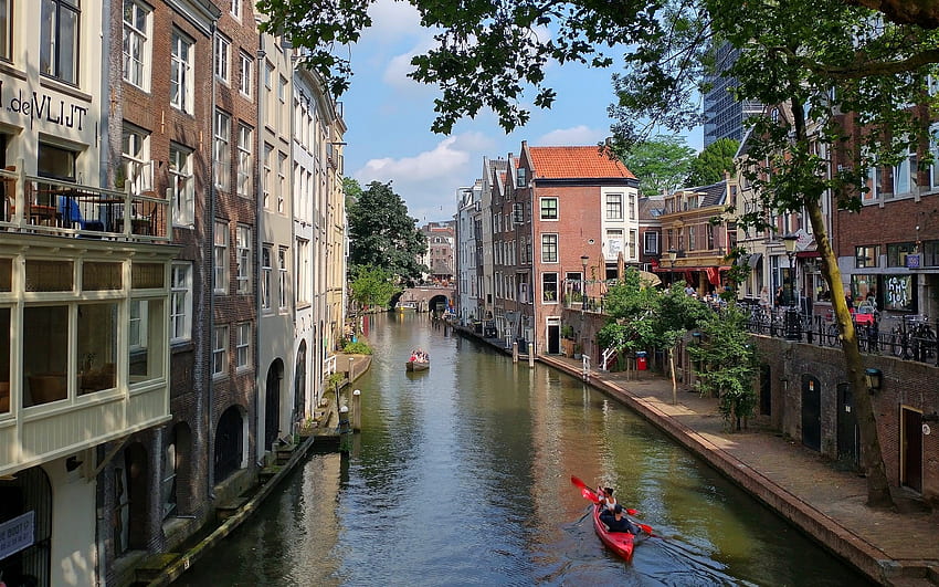 Utrecht, Hollande, Pays-Bas, canal, Utrecht, maisons, Pays-Bas Fond d'écran HD