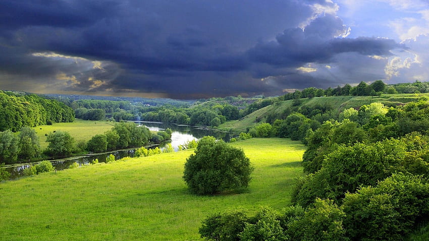 lapangan, cuaca, tanaman hijau, langit, alam, rumput, badai, gelap, graphy Wallpaper HD