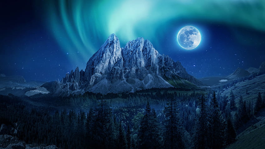 Mountain Moon Nightscape - Mountain Aurora Borealis -, 3840 X 2160 Moon HD wallpaper