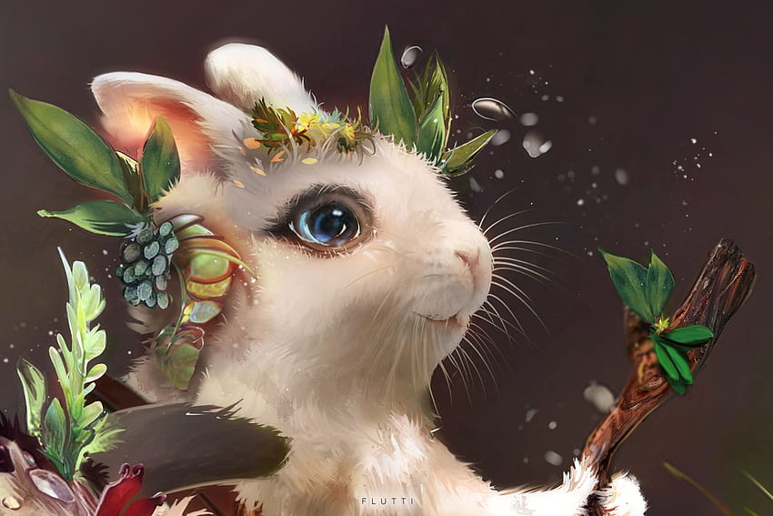 Teysa, charline k, bunny, flutti, white, fantasy, art, luminos, rabbit HD wallpaper