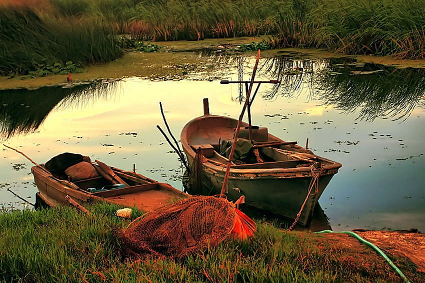 Boats, summer, nature, lake HD wallpaper