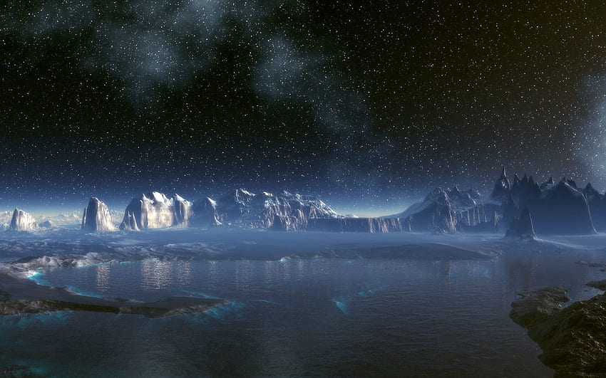 Water, Universe, Stars, Rocks, Lake, Surface, Planet HD wallpaper