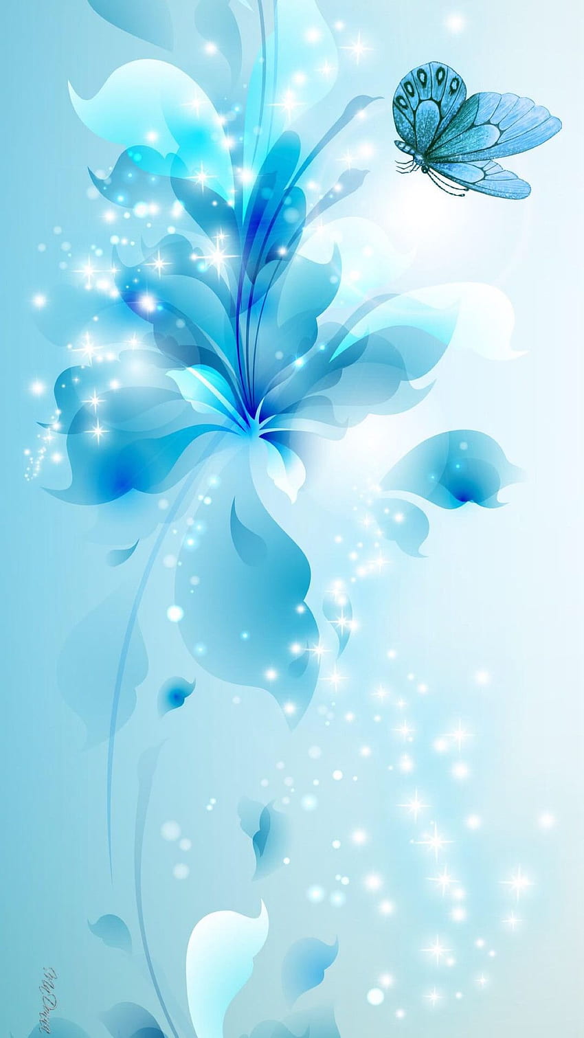 Azul, Turquesa, Claro, Abstrato, Borboleta, Flores - Flor Cor Clara - -, Turquesa Floral Papel de parede de celular HD