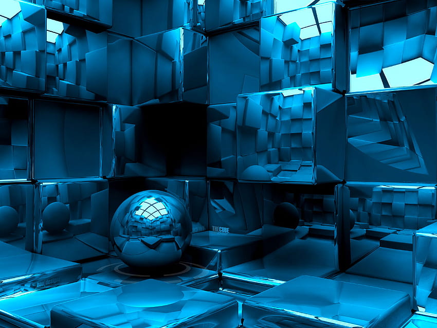 CGI Real World avec des balises: Bleu, Sphère, Formes, Cube, Haute qualité Fond d'écran HD