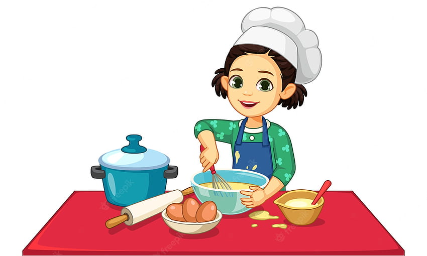Desktop   Premium Vector Cute Little Girl Cooking Illustration Cooking Cartoon 