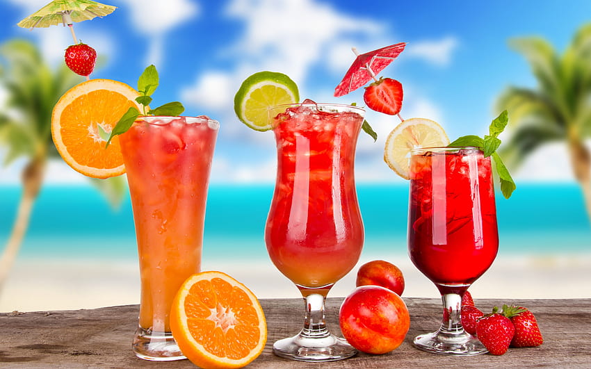 Cocktails, drink, cocktail, summer, glass, fruit, vara HD wallpaper