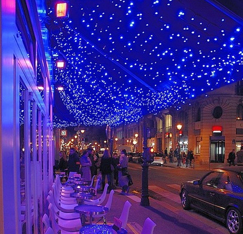 cafe le Marais - Paris, purple, lights, capital, coffee, night view, beauty, travel HD wallpaper
