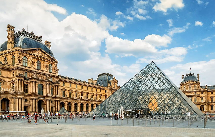 design, people, France, Paris, The Louvre, area, pyramid, Paris, architecture, Palace, France, Louvre for , section город - HD wallpaper