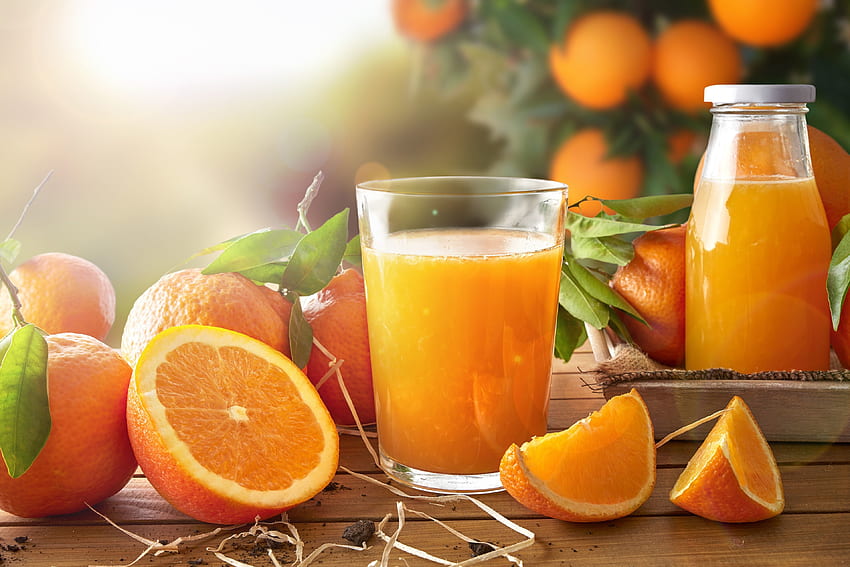 แก้วน้ำส้ม Oranges, Juice, Glass, Slices วอลล์เปเปอร์ HD