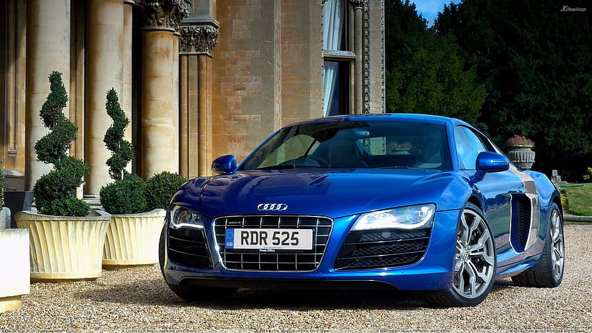 Front Pose Of 2009 Audi R8 V10 OutSide House In Blue HD wallpaper