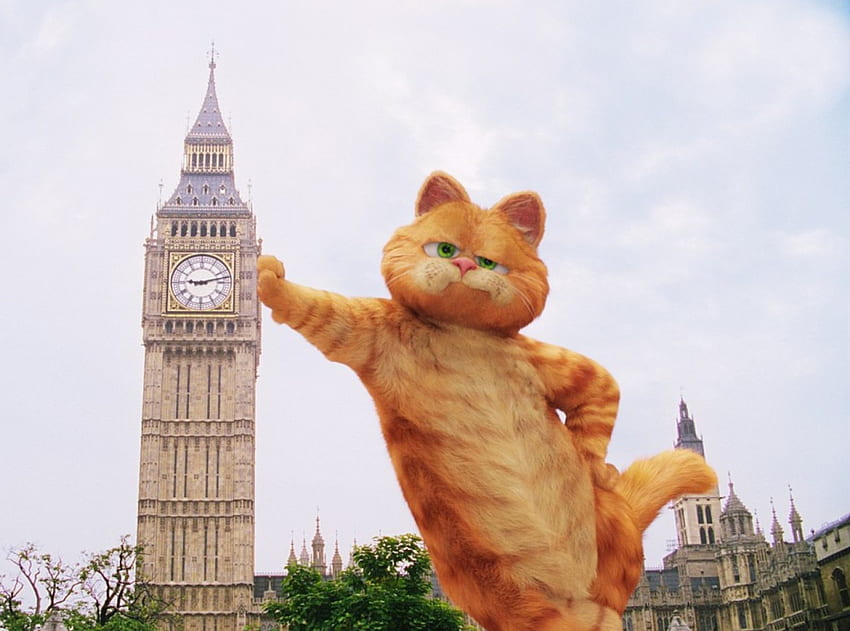 Garfield, animal, big ben, london, cat, orange, ginger, tower, movie, funny HD wallpaper