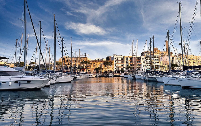 Marina di Malta, marina, perahu layar, kapal pesiar, Malta Wallpaper HD