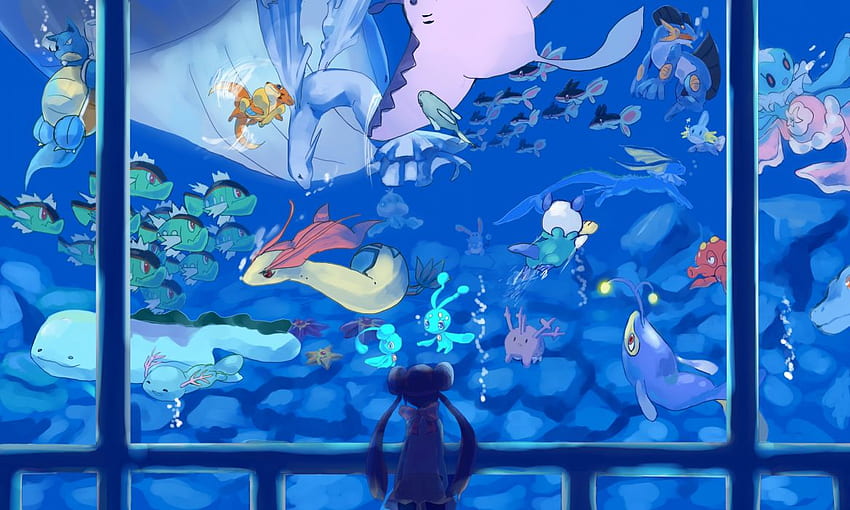 Жени вода Pokemon Mudkip дълга коса Blastoise плувен аквариум, Quagsire HD тапет