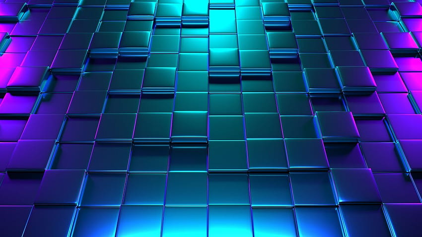 Cubes, 3D, Neon glow, Blue, Pink, , Abstract HD wallpaper