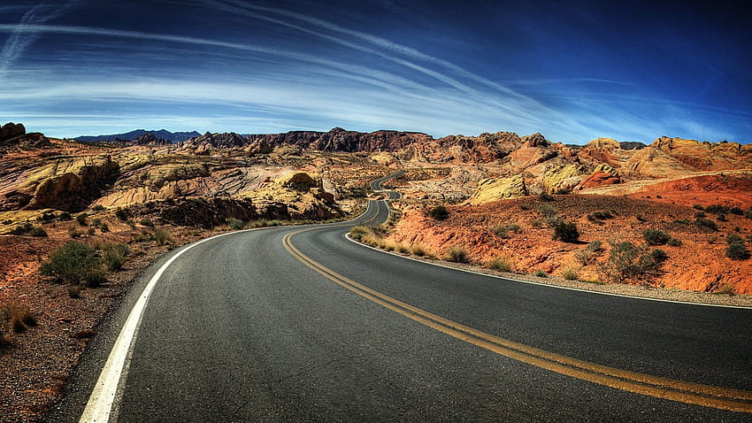 Desert: Desert Road Highway Blue Rock Sky Colors Nature Formations HD wallpaper